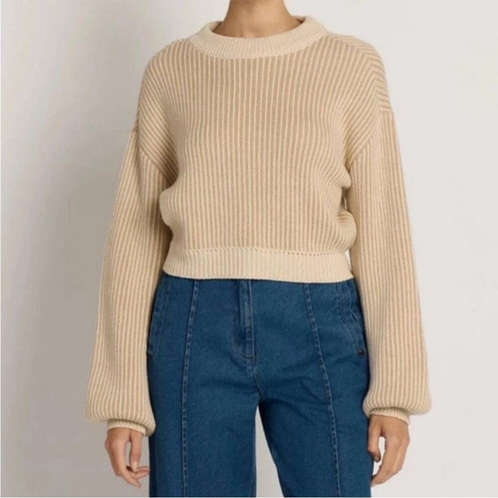 Cleobella Ivory/Oatmeal Sydney‎ Crewneck 100% Organic Cotton Sweater L